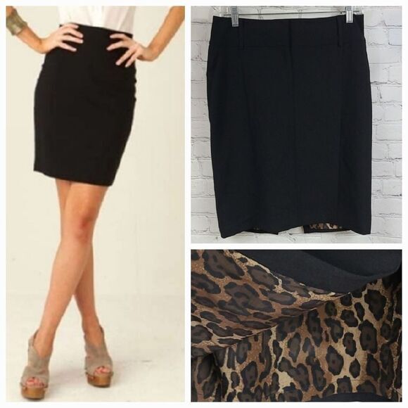 Express Leopard Lined Pencil‎ Skirt Solid Black Size 2 Office Wear Straight - Picture 1 of 8